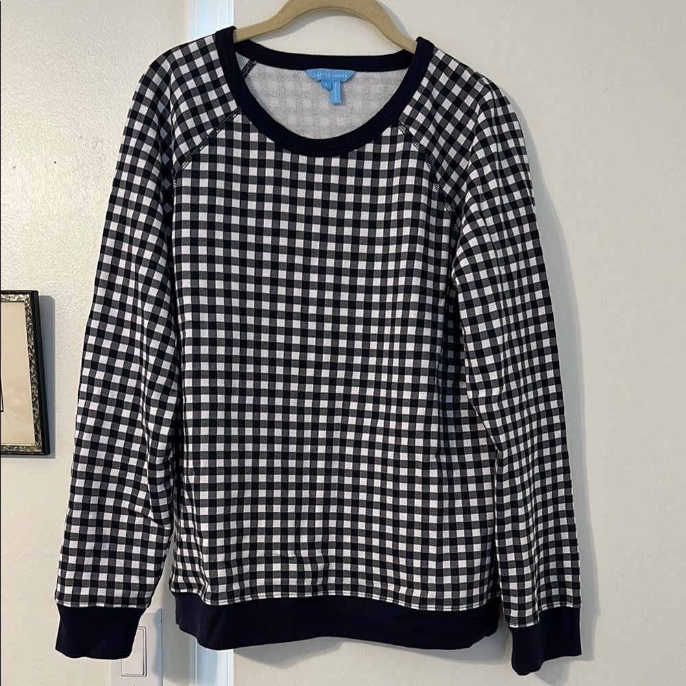 Draper James Navy and White Gingham Top